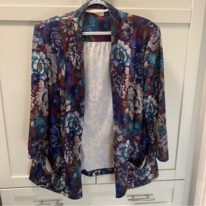 Vintage 80s TANJAY Made in Canada Blue, Maroon & Purple Floral Blazer | Size 12